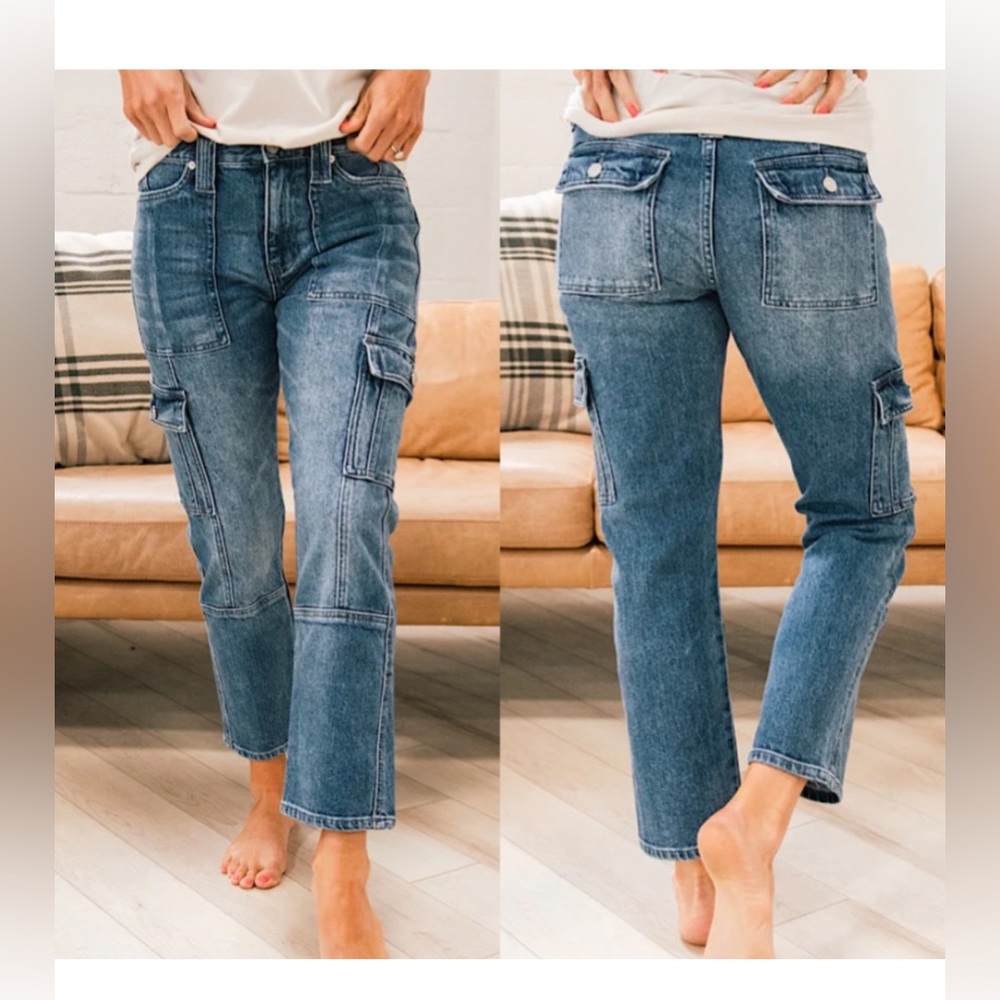 KanCan Cargo Jeans Womens 9 / 28‎ Blue Felicity High Rise Slim Straight Leg Crop